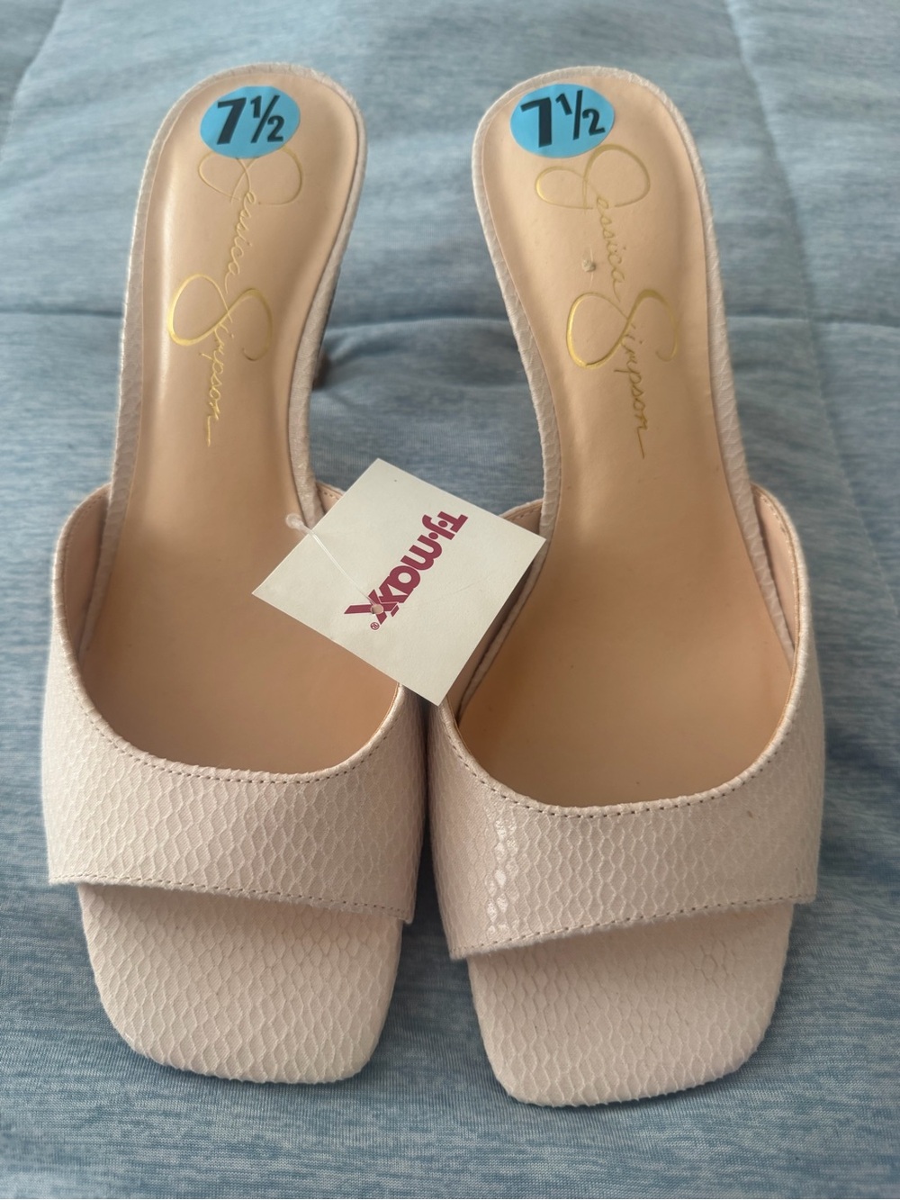 Jessica Simpson Pale Pink Open-Toe Slide Mules 7.5 new comfy with heels